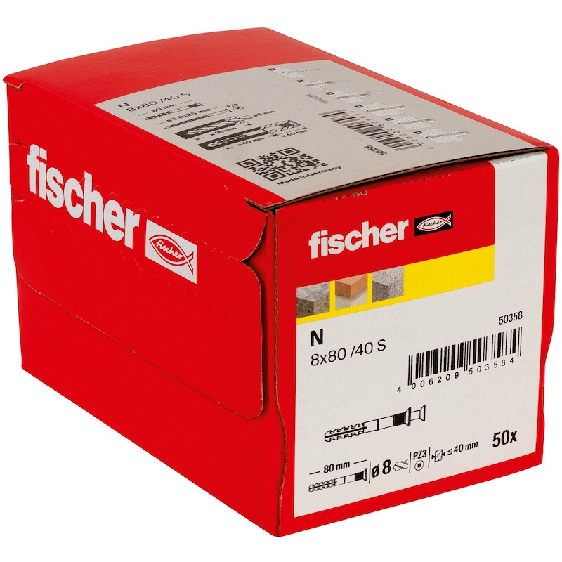 FISCHER N 8 X 80/40 S (50) NAGELPLUG N