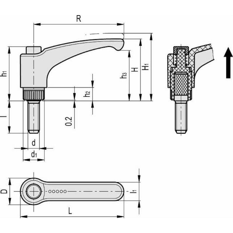 KLEMHENDEL VERSTELBAAR ZW.  ERX.63-SST-P-M8X30-C1