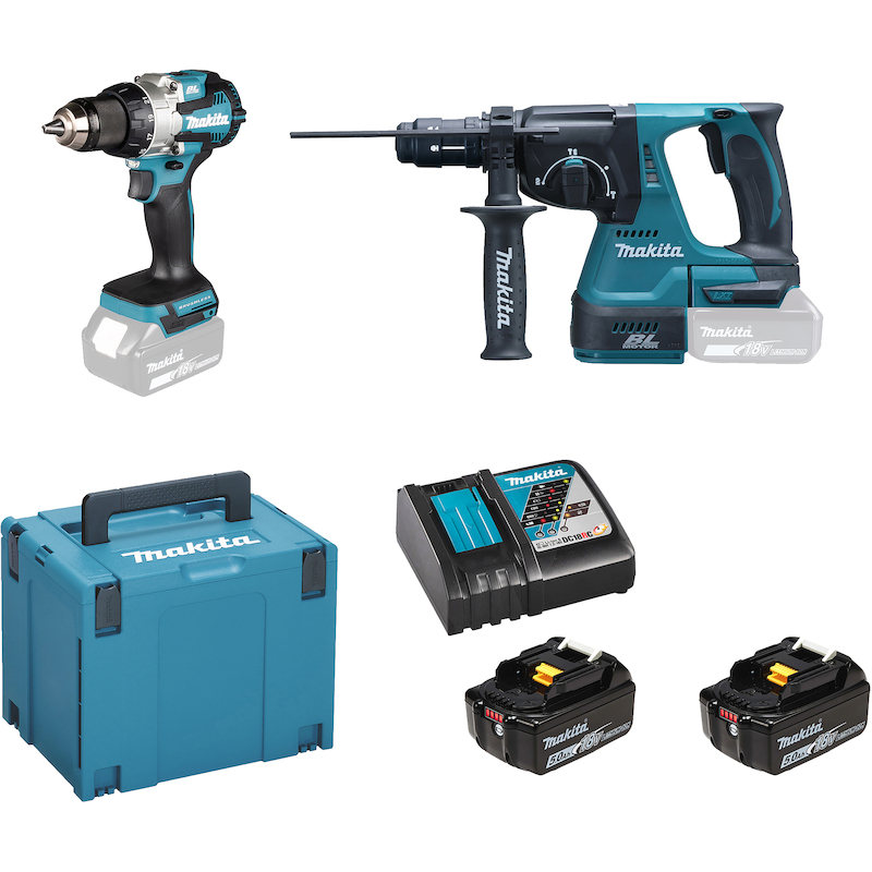 Makita - DLX2522TJ - cordless tool combo kit - lxt - 18 V - 2x 5.0 Ah - DDF489 + DHR243 - with charger in Makpac IV - 03319265