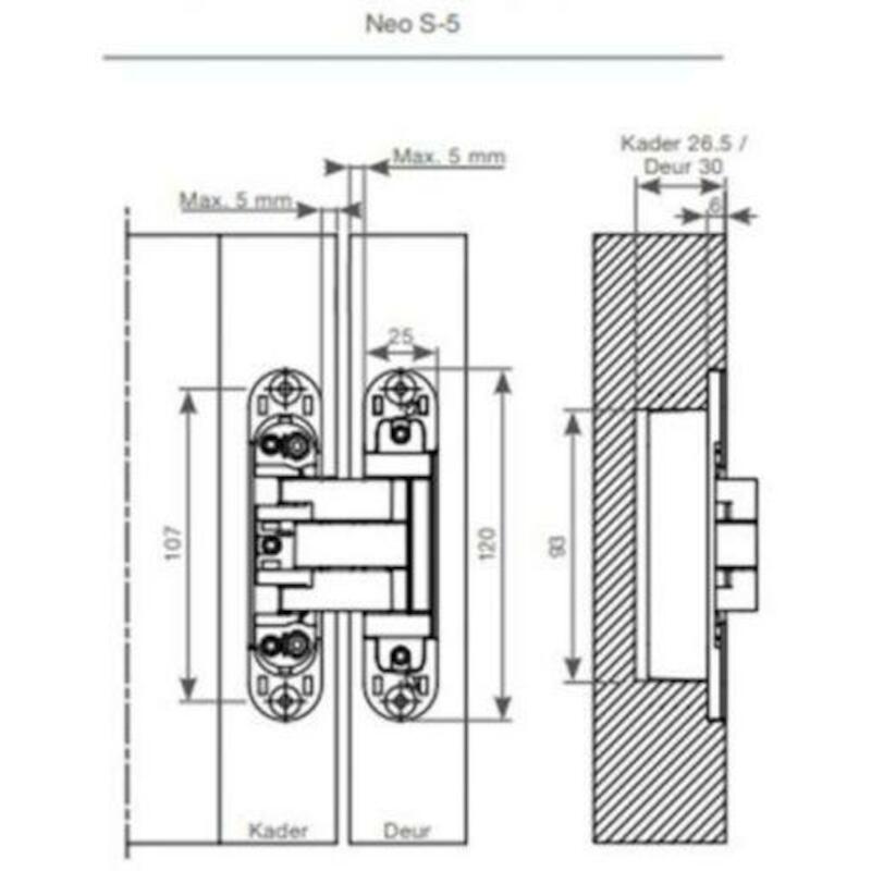 REGELB.SCHARNIER CHROOM MAT NEO-S5 INVISIBLE ARGEN
