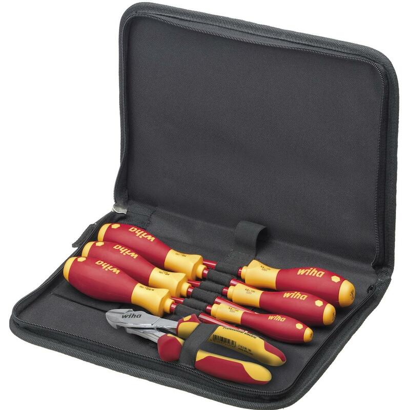 GEREEDSCHAPSET ELEKTRICIEN SCHROEVENDRAAIER, KRACHTZIJKNIPTANG 8-DELIG INCL. GEREEDSCHAPETUI - 9300031 - WIHA