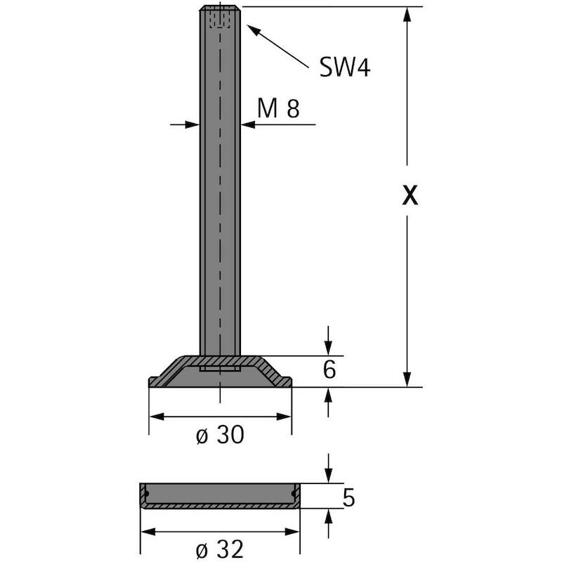 PLINTVERSTEL.+SCHROEFDRAAD  9318261 M8X100 HETTICH