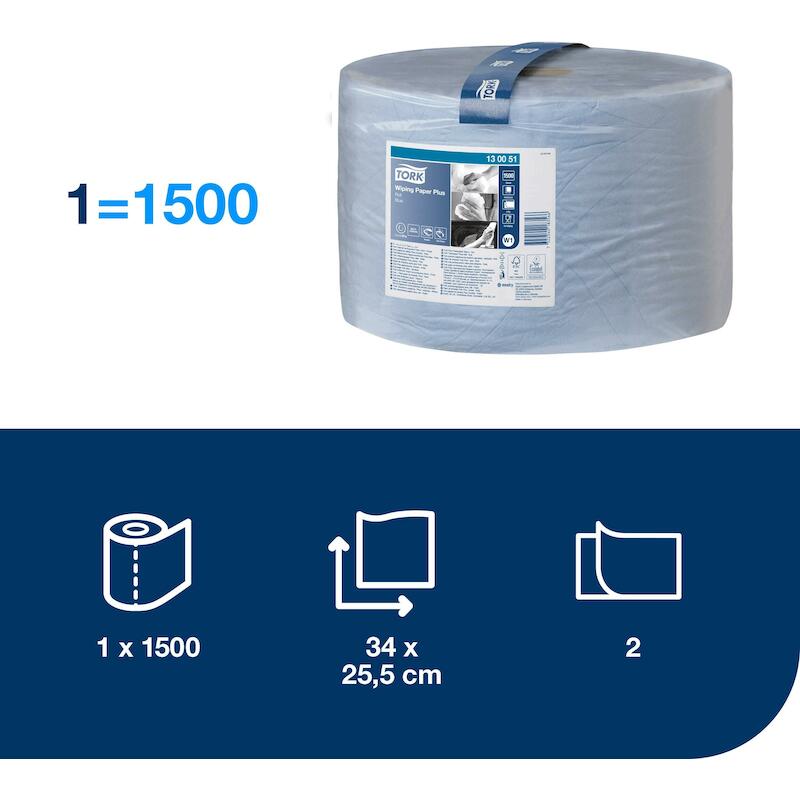PAPIER WIPING+ ROLL BLAUW   130051-1500ST-2L. TORK