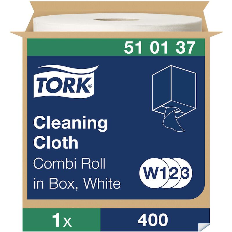 Tork - Cleaning cloth combi roll - 510137 - W1/W2/W3 - 32 x 38 cm - 152 m - 400 pcs - white - 93010215
