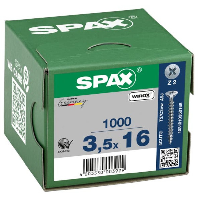 VIS À BOIS AGGLOMÉRÉ PZ2 VD SPAX S - 3,5X16 - ZN