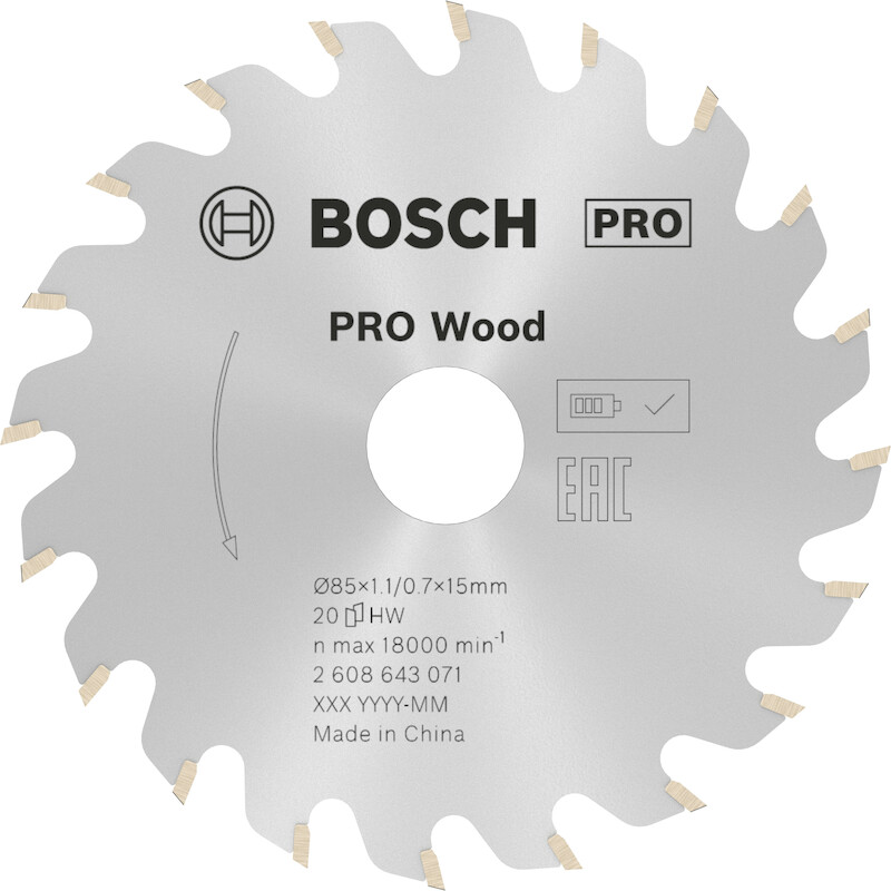 CIRKELZAAGBL.85X1,1X15 HOUT 2608643071 20T   BOSCH