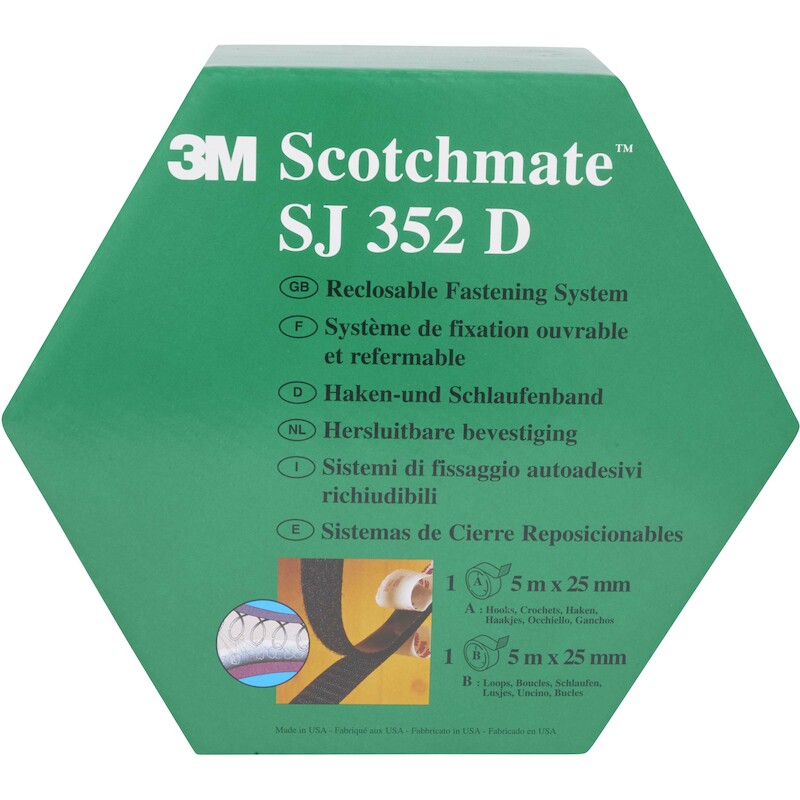 3m - Reclosable hook and loop fastener - SJ352D - Black - 25 mm x 5 m - 4.4 mm - 19090003