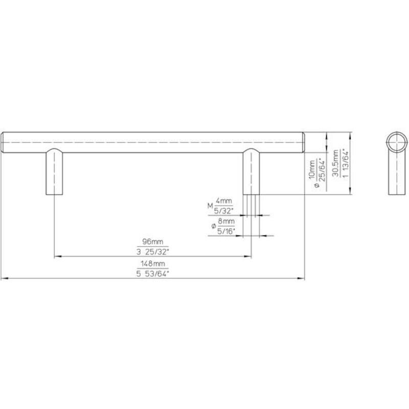 POIGNÉE MEUBLE EN T INOX    1407-148N1 96MM   SIRO