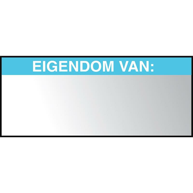 ETIKET - BRADY 225122 - EIGENDOM VAN: MAT BLAUW ENWIT OP ZILVER 38 MM X 16 MM (350 EA)