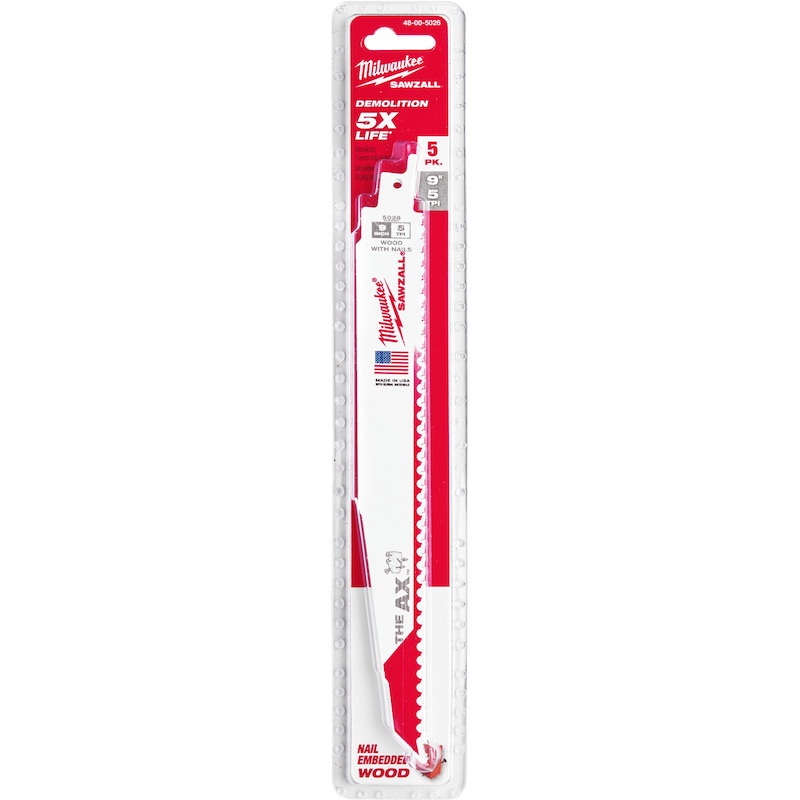 Milwaukee - Reciprozaagblad - Sawzall The ax - Hout met spijkers - 230 mm - 5 tpi - 5 stuks - 08119455