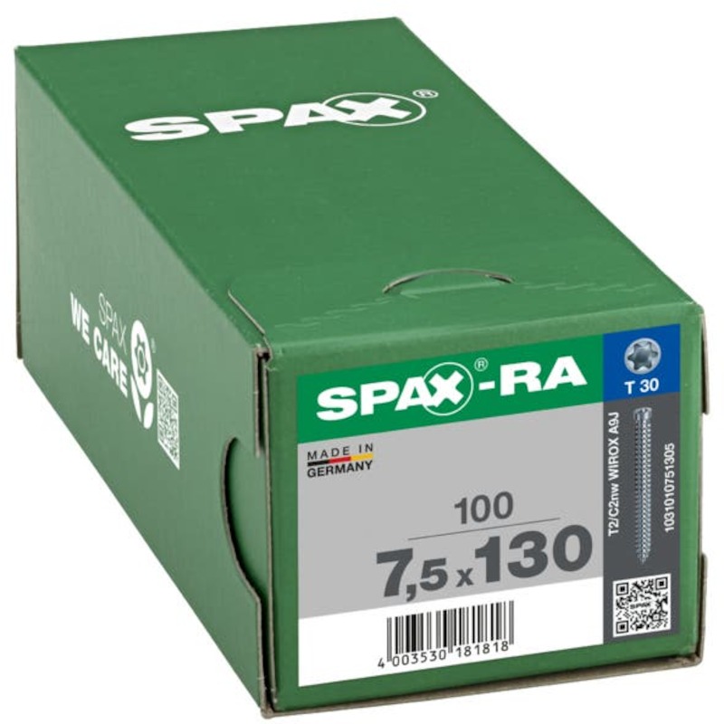 FRAME SCREW - SPAX-RA - 7.5X130 MM T30 ZINC-PLATED CYLINDER