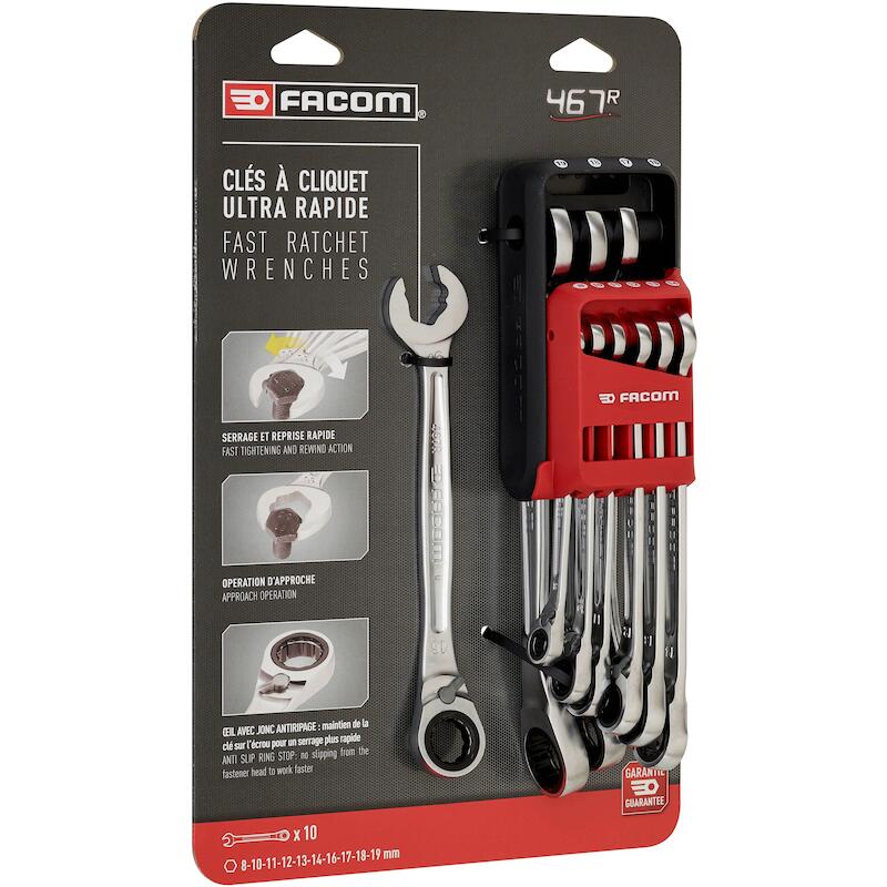Facom - Ringsteekratelsleutelset - 467BR.JP10PB - 8–19 mm - 10-DELIG - In houder - 03169756