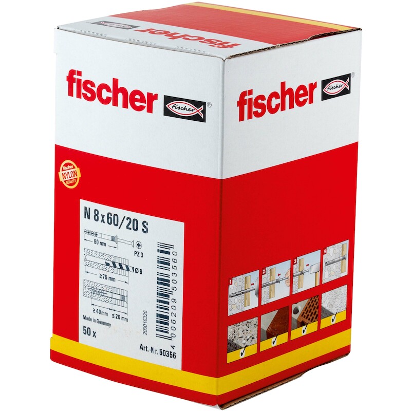 FISCHER N 8 X 60/20 S (50) NAGELPLUG N
