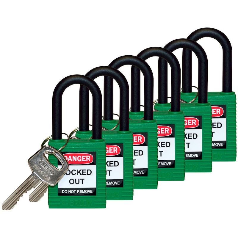 38MM SAF PADLOCK W/PS GREEN KD 6 PK    BRADY   6ST