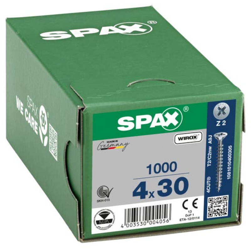 SPAANDERPLAATSCHROEF - SPAX S - VERZONKEN PZ2 VOLLE DRAAD 4X30 MM VERZINKT (1000 EA)