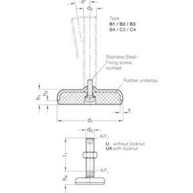 NIVELLEERVOET+MOER INOX     31-80-M16-150-B1-UK