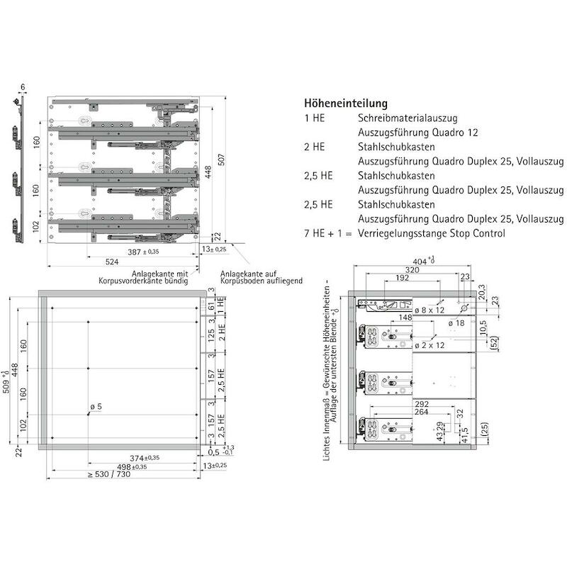 HETTICH 9081713 SNELMONTAGECONT.3 LADES 730 ZILVER