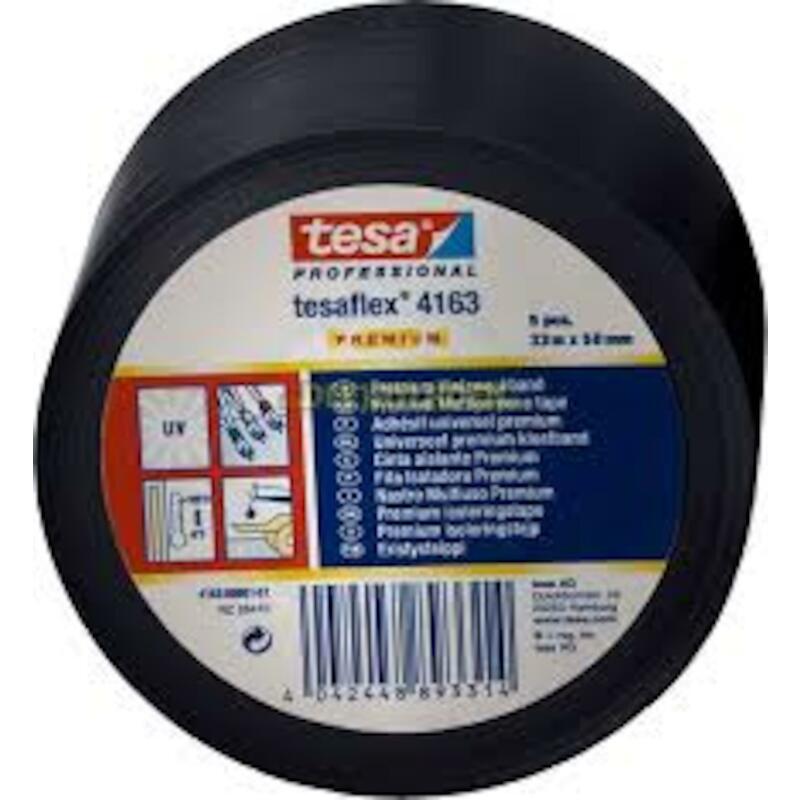 ISOLATIEBAND - TESA 04163 TESAFLEX ZACHT PVC - ZWART 50 MM X 33 M