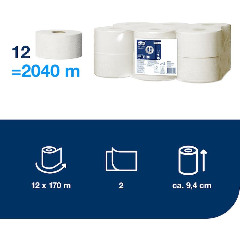 PAPIER-WC ADV.MINI-JUMBO RL.120280-850ST-2L.  TORK