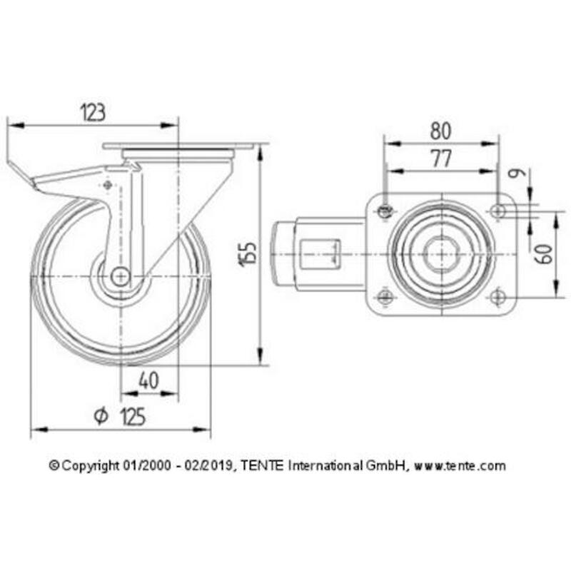 ROUE NYL/CHAOUT.FREIN 250KG 3477-UFR-125-P62 TENTE