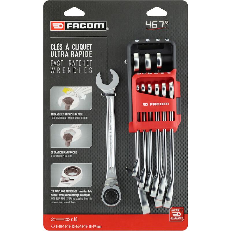 Facom - Ringsteekratelsleutelset - 467BR.JP10PB - 8–19 mm - 10-DELIG - In houder - 03169756