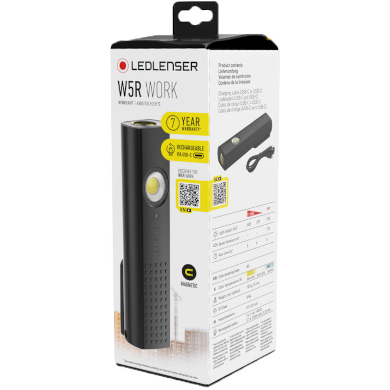 Ledlenser - Lampe de travail led rechargeable - W5R Work - 600 lm - IP54 - Avec aimant - 03295107