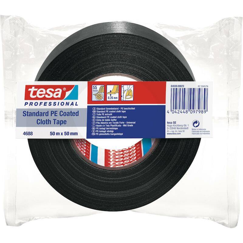 KLEEFBAND - TESA 04688 TESABAND PE-GEËXTRUDEERD TEXTIEL - ZWART 50 MM X 50 M