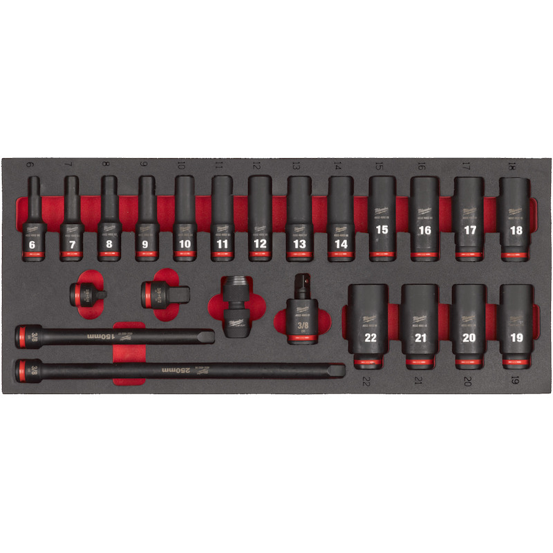 SLAGDOPPENSET 3/8" IN FOAM  4932493390 (22ST)MILWA