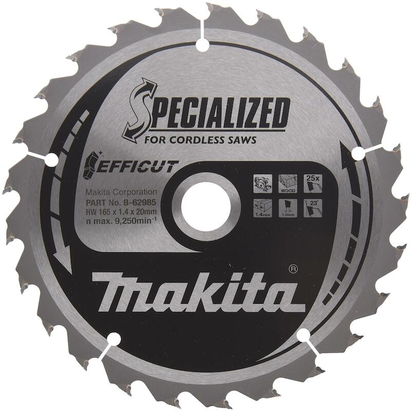 LAME DE SCIE CIRCULAIRE, EFFICUT TCT, 165 X 20 MM, 25 T - B-62985 - MAKITA