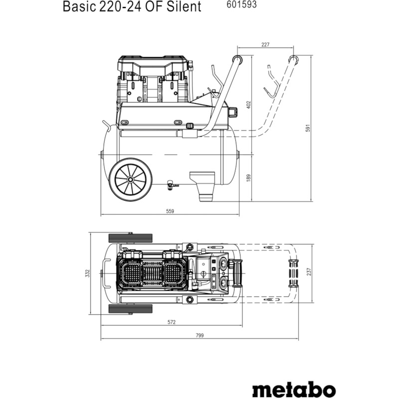 Metabo - compressor - Basic 220-24 of Silent - 8 bar - 24 l - 1100 w - 08122844