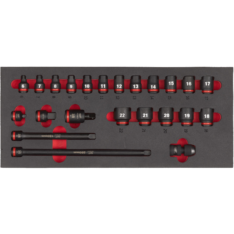 SLAGDOPPENSET 3/8" IN FOAM  4932493388 (22ST)MILWA
