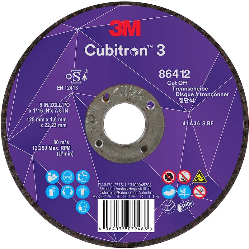 3m - Disque à tronçonner - Cubitron 3 - 86412 - grain 36+ - T41 - ø 125 x 1,6 x 22,23 mm - 08097715