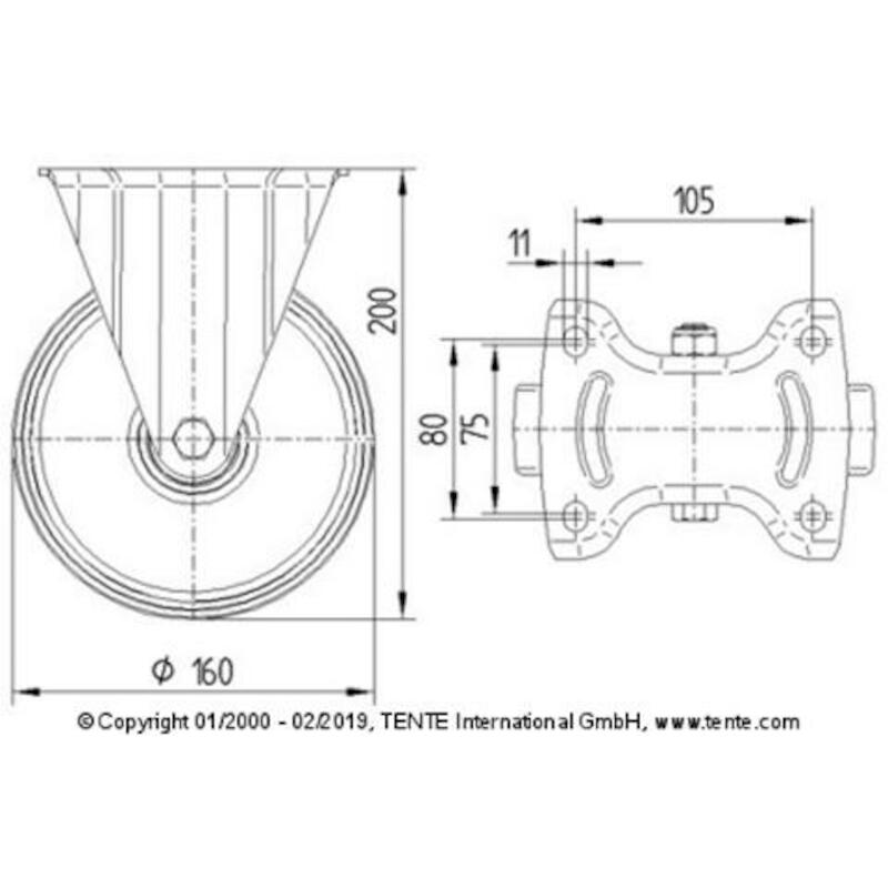 WIEL - TENTE 3478-PVR-160-P63 - 160 MM          POLYPROPYLEEN / RUBBER 135 KG
