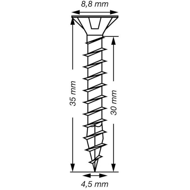 Spax - Vis pour panneau d'aggloméré - 4,5 x 35 mm - tête fraisée multi - PZ2 - filet total - acier zingué Wirox - 02082078