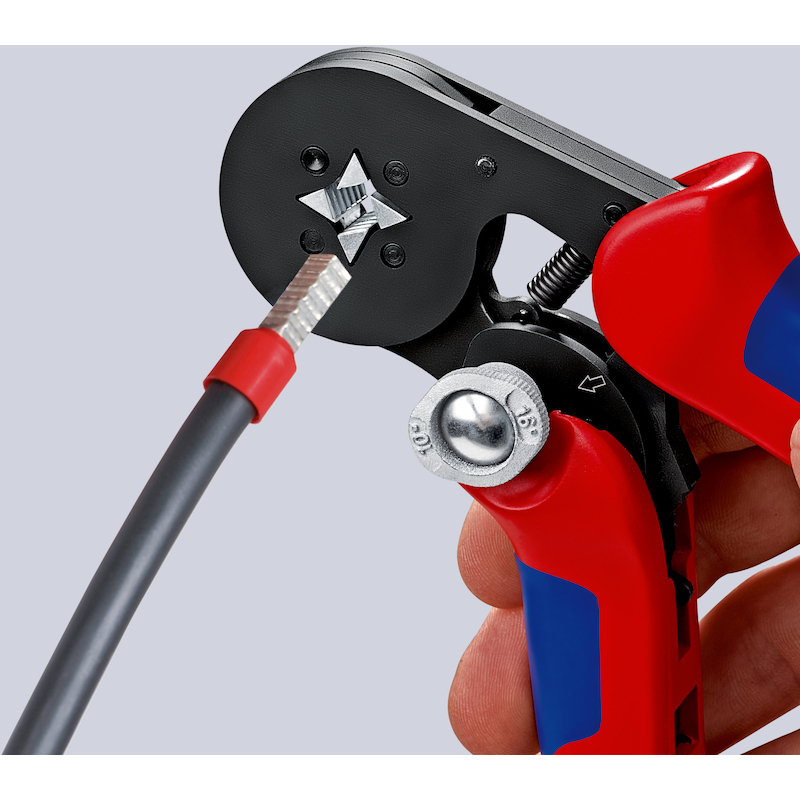 KNIPEX 975304 ZELFINSTELLENDE KRIMPTANG VOOR ADEREINDHULZEN GEBRUINEERD 180 MM