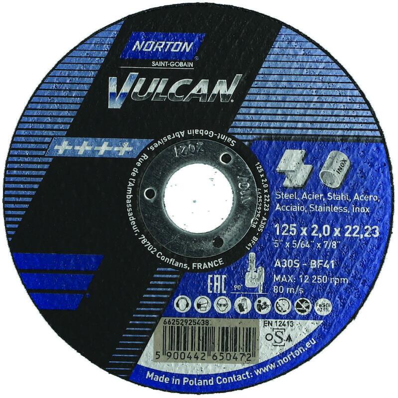 Norton - Disque à tronçonner - Vulcan - A30T - T41 - ø 125 x 2,0 x 22,23 mm - Acier/inox - 03199602