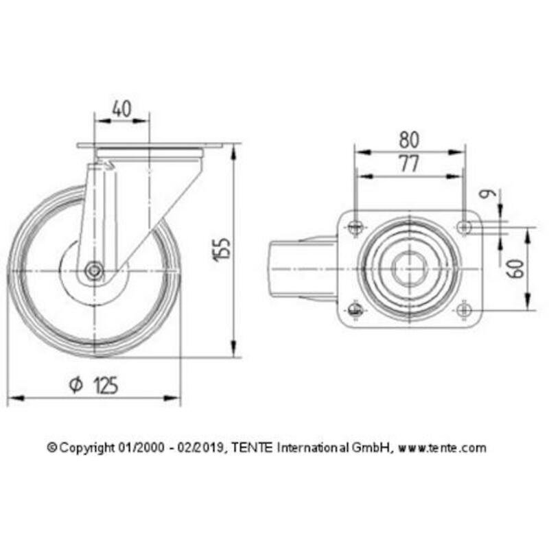 WIEL - TENTE 3470-UFR-125-P62 - 125 MM          RUBBER 250 KG