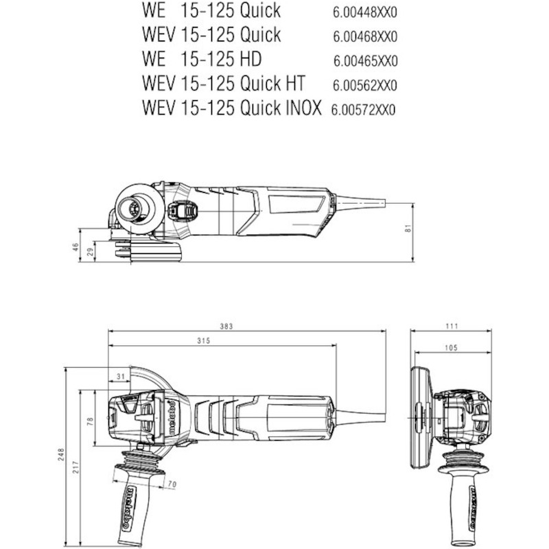 Metabo - Haakse slijper - wev 15-125 Quick - 1550 w - ø 125 mm - M14 - 02397706