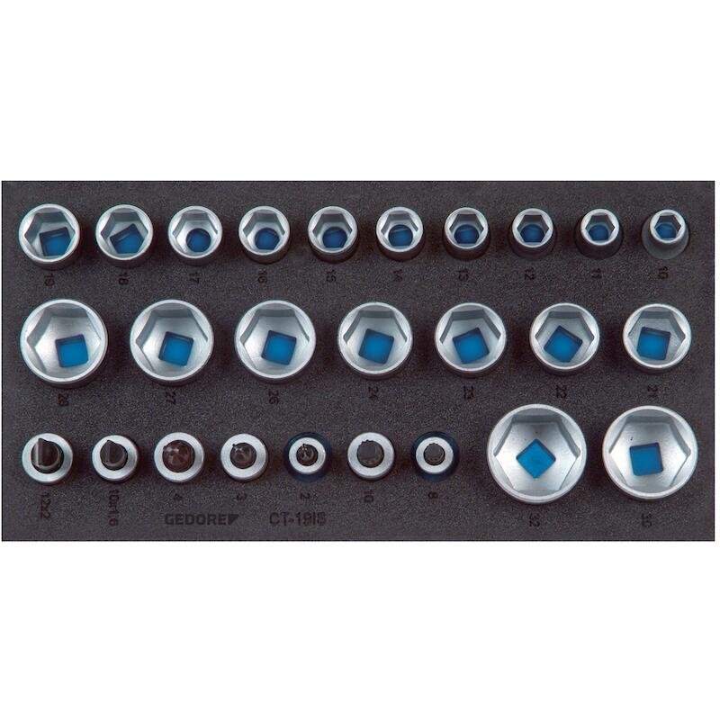 Gedore - Socket set - 1500 CT1-19 is - 1/2" - 10-32 mm - 26-piece - in 1/3 ct module - 02232793