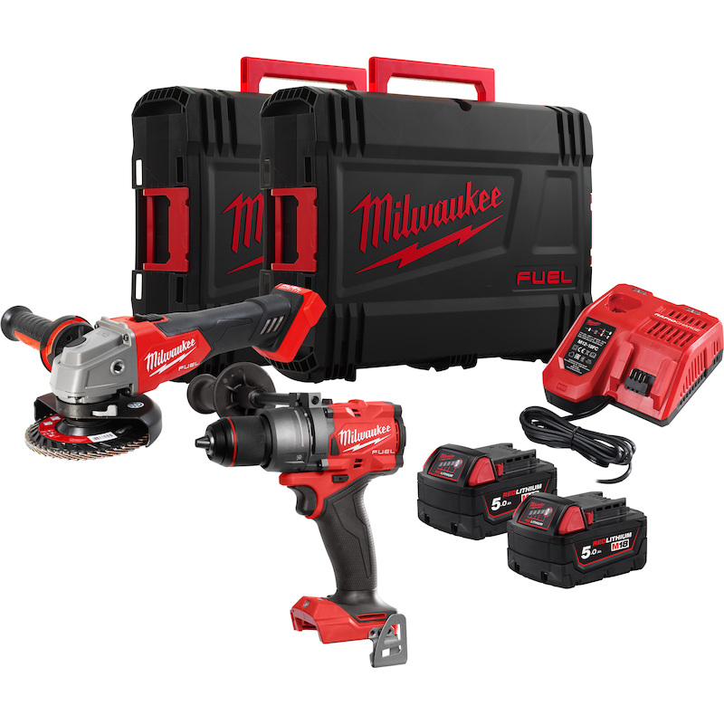 Milwaukee - M18 FPP2E3-502X - M18 fuel cordless powerpack kit - M18 FPD3 + M18 FSAG125X - 18 V - 2x 5.0 Ah - hd Box - 03282543