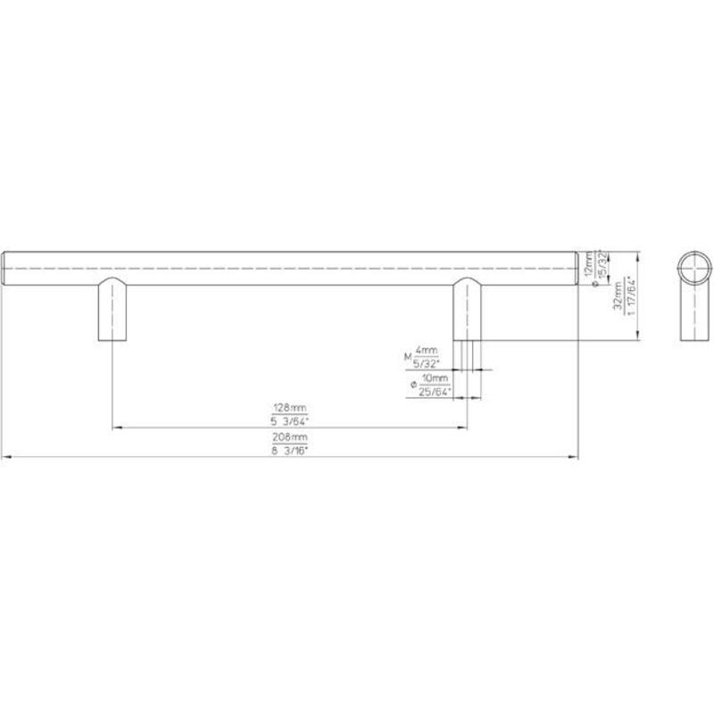 POIGNÉE MEUBLE EN T INOX    1408-208N1 128MM  SIRO