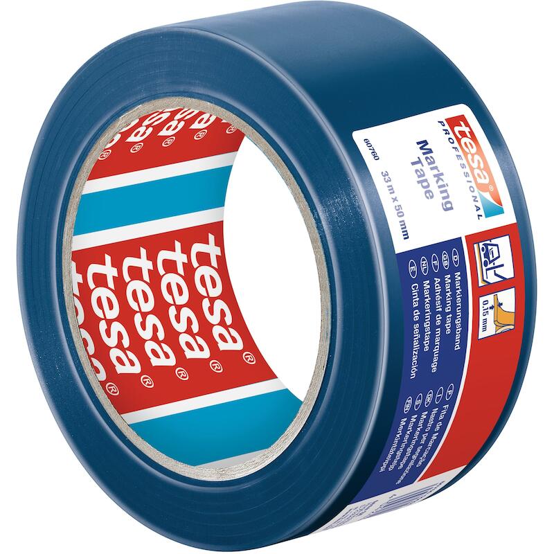 KLEEFBAND - TESA 60760 HAZARD WARNING + FLOORMARKING ZACHT PVC - BLAUW 50 MM X 33 M