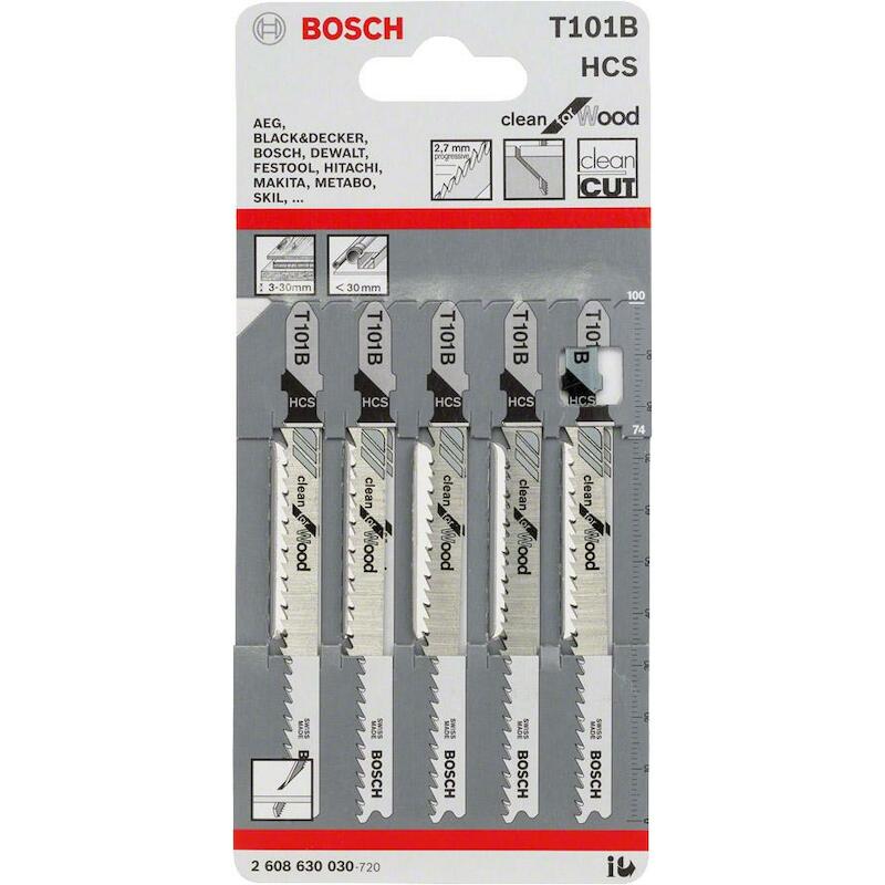 Bosch - jigsaw blade - t 101 b Clean for Wood - wood - 100 mm - 5 pieces - 47994586