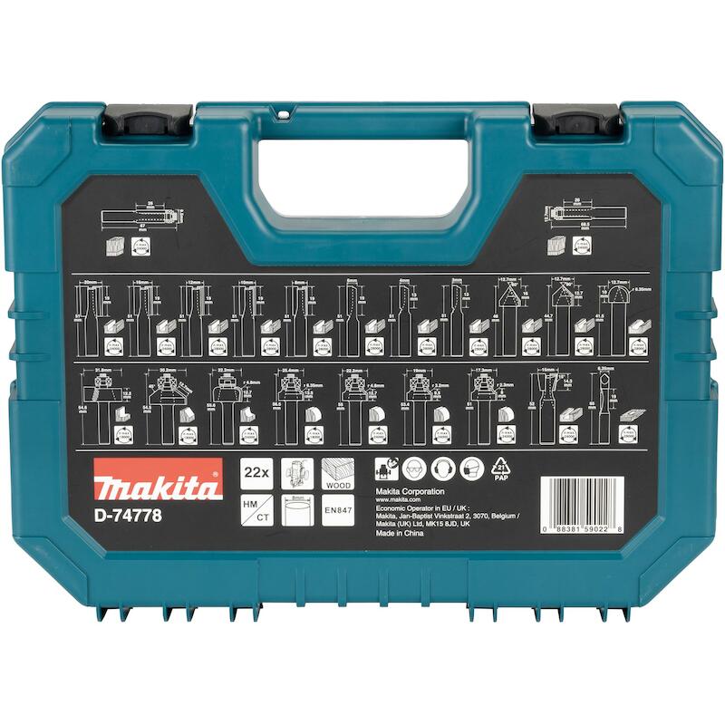 SET DE FRAISES 22 PCS QUEUE 8 MM - D-74778 - MAKITA