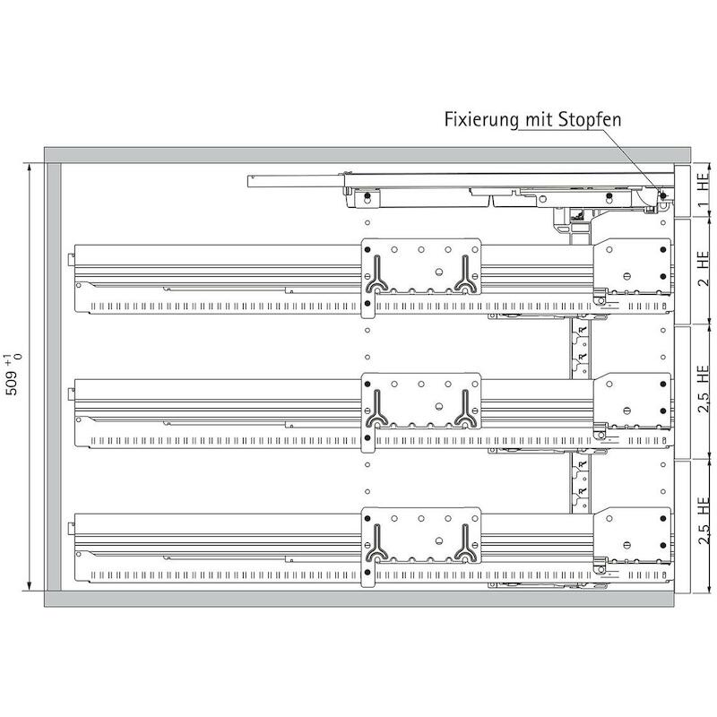 HETTICH 041065 CONTAINER 3 LADEN+1 PENL.ZILV.730MM