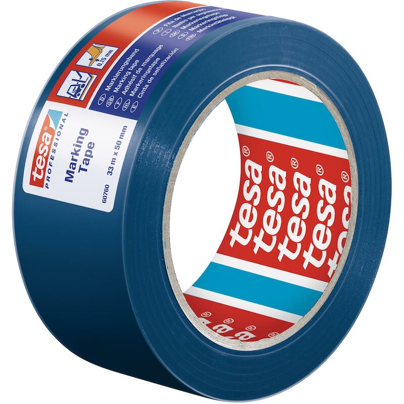 KLEEFBAND - TESA 60760 HAZARD WARNING + FLOORMARKING ZACHT PVC - BLAUW 50 MM X 33 M