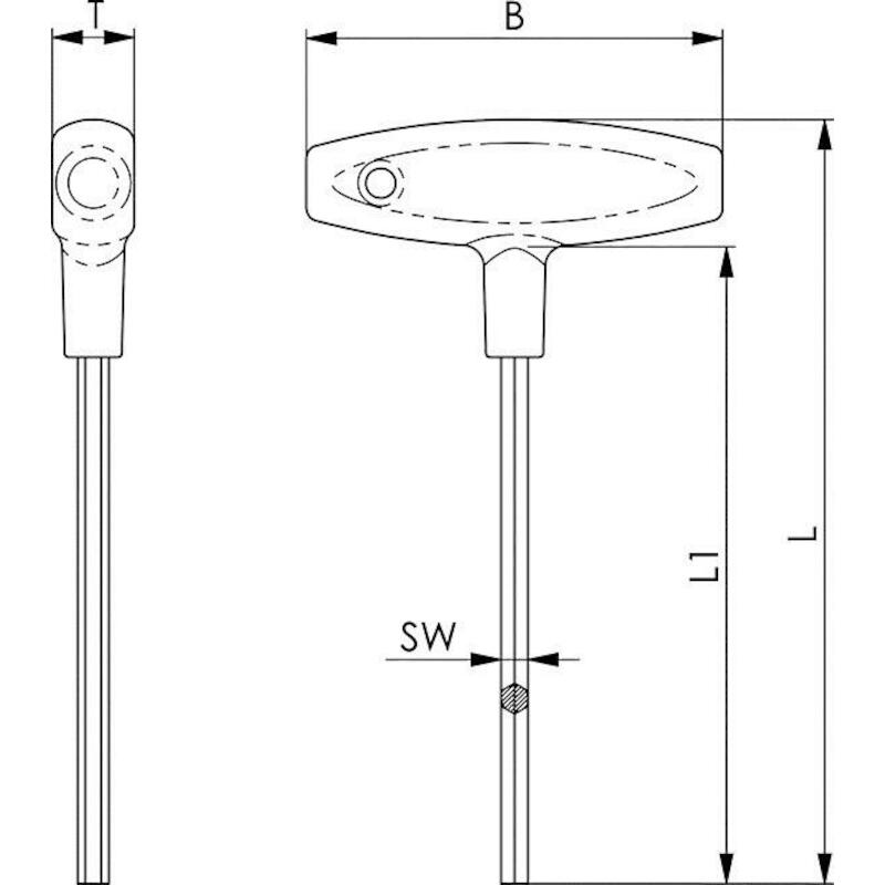 CLE SIX PANS MALE POIGNEE EN T  906Q - 5 MM(L=131)