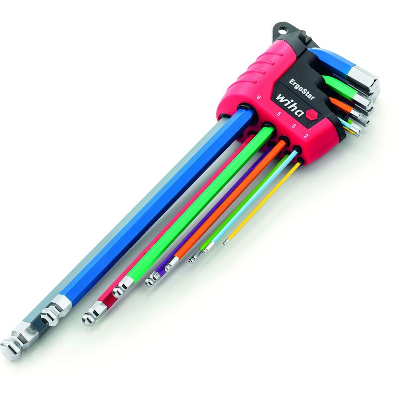 JEU DE CLÉS MÂLES EN ÉTUI ERGOSTAR SIX PANS À TÊTESPHÉRIQUE 10 PCS, LUMINEUX EN COULEUR - 369E9F -WIHA