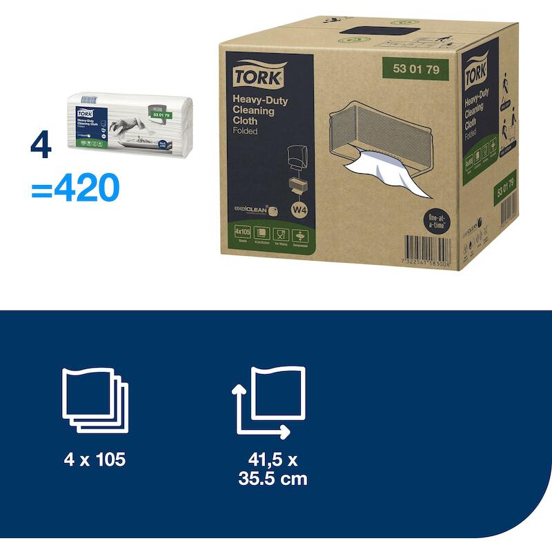 Tork - Heavy-duty gevouwen reinigingsdoek - 530179 - W4 - 41,5 x 35,5 cm - wit - non-woven - 105 stuks - 03209098
