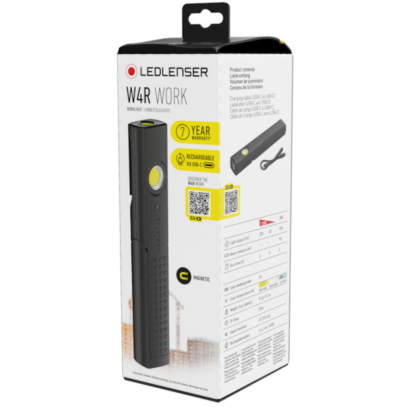 Ledlenser - Rechargeable led work light - W4R work - 220 lm - IP54 - With magnet - 03295102